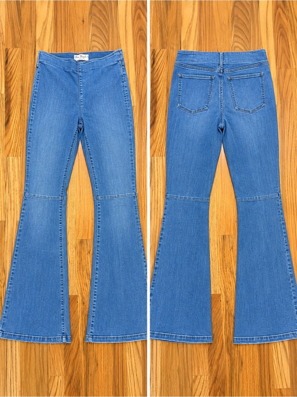 Free People High Rise Retro 60’s Flare Jeans Blue Stretch Denim Size 27